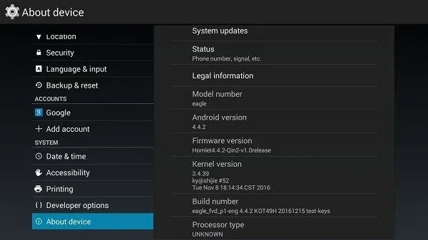 Wipao S3 Android Projector About Device