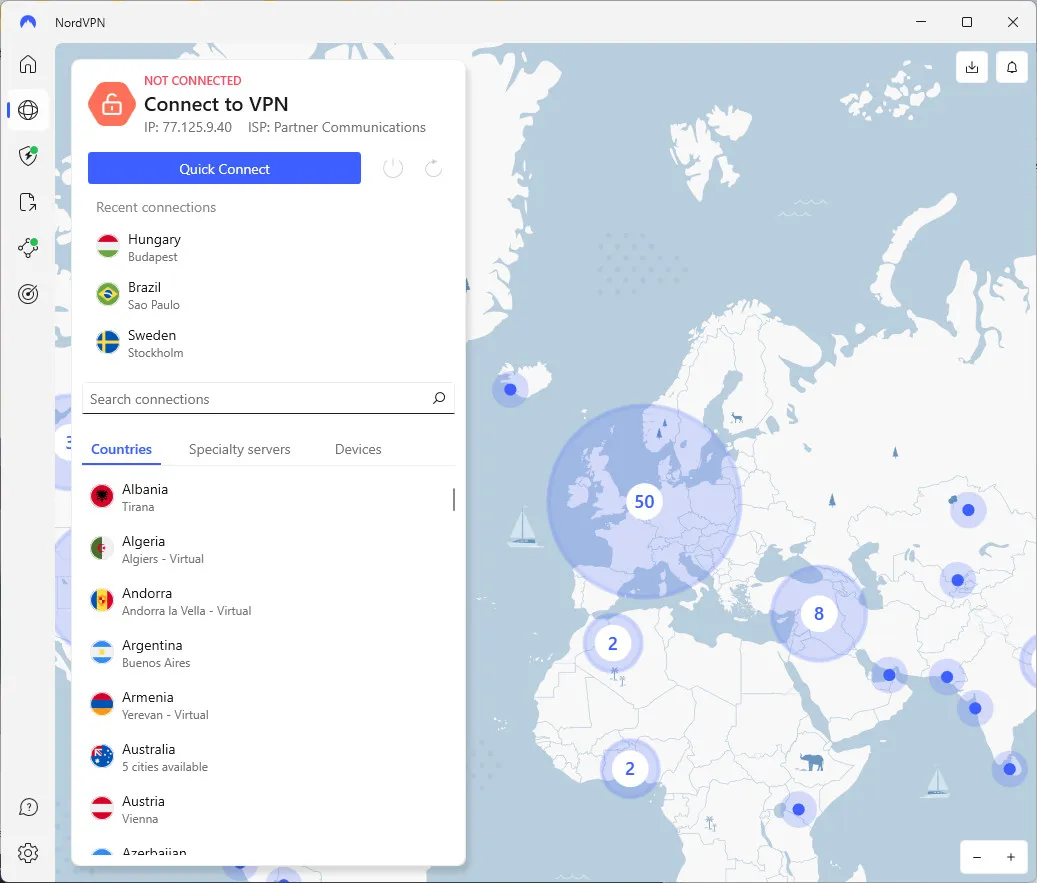 NordVPN Windows Client Map Mode