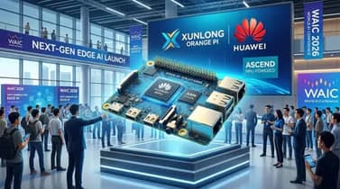 Orange Pi Maker Xunlong & Huawei Launch Edge AI at WAIC 2026 Xunlong Orange Pi single-board computer powered by Huawei Ascend NPU, displayed at WAIC 2026 for next-generation Edge AI.